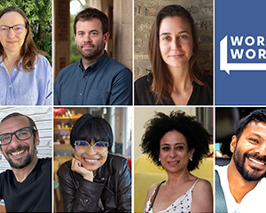 new-Humanities-faculty-363-241 A collage of seven new humanities faculty members. Top row, left to right: Nina Duthie, Dieter Gunkel and Allison Kanner-Botan. Bottom row: Jonah Katz, Nancy Alicia Martínez, Roberta Morosini and Vetri Nathan.