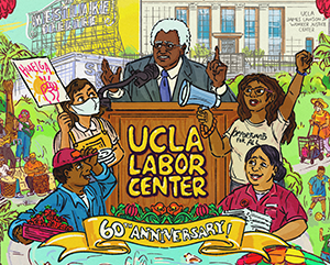 60th+anniversary+art-363-241 In this illustration, the Rev. James Lawson speaks in front of the UCLA Labor Center’s office, located in L.A.’s dynamic, mostly immigrant Pico-Union neighborhood, which overlooks MacArthur Park.