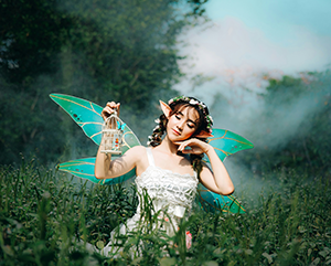 Fairy-with-green-wings-363-241 Fairy with green wings in a green meadow