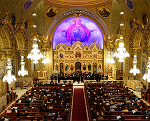 Cappella-Romana-at-Saint-Sophia-Greek-Orthodox-Church-Rich-363-241 Interior of Saint Sophia Greek Orthodox Church with performers on stage
