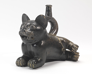 Moche-ceramic-vessel-Fowler-Museum-at-UCLA-363-241 Ceramic vessel in feline form from Moche community in Peru