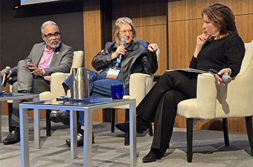 Daryle Williams, Alexandra Minna Stern and Sara Guyer seated on stage at UC Systemwide Academic Congress