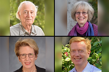 Collage, clockwise from left, of Alan Grinnell, Marjorie Harness Goodwin, Jeffrey Lewis and Christine Borgman
