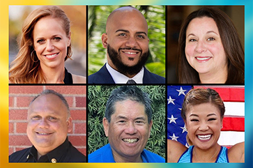 UCLA Awards honorees (clockwise from top left): Celia Ward-Wallace, Isaac Bryan, Joanna Doran, Scout Bassett, Ron Yee and Ricardo Barboza.