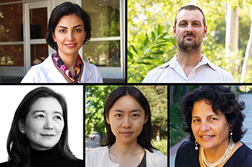 UCLA’s 2025 Guggenheim Fellows are (clockwise from top left): Mona Jarrahi, Park Williams, Carolina Lithgow-Bertelloni, Jingyi Jessica Li and Suk-Young Kim.