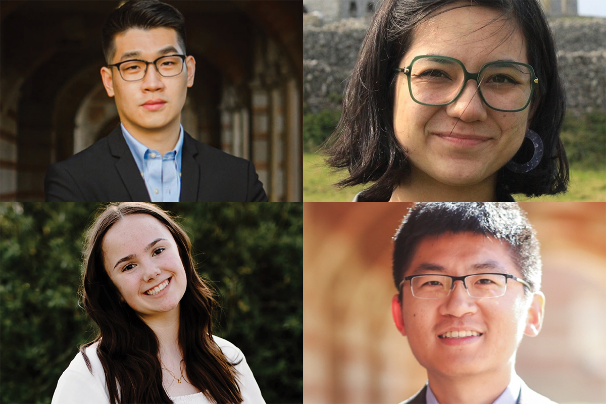 Photos, clockwise from top left, of Josh Yen-Ho Chou, Quinn O’Connor, Zhe Zhang and Annemarie Lawrence