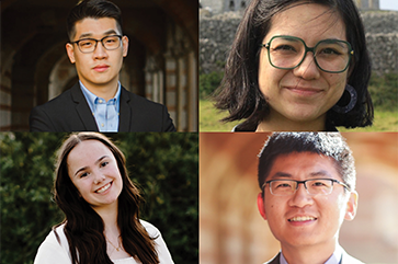 Photos, clockwise from top left, of Josh Yen-Ho Chou, Quinn O’Connor, Zhe Zhang and Annemarie Lawrence