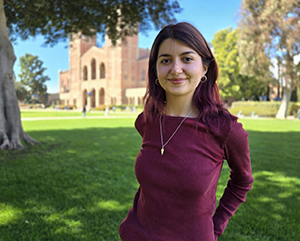 Victoria-Gutierrez-photo-by-Sean-Brenner-UCLA-Humanities-363-241 Victoria Gutierrez at UCLA Dickson Plaza with Royce Hall in the background