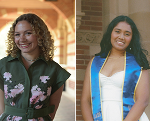 Brannon-and-Charan-portraits-composite-363-241 Side by side portraits of Bella Brannon and Dhanya Charan, both outside of UCLA Royce Hall