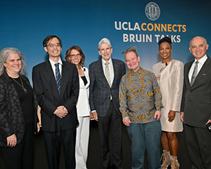 UCLA-Bruin-Talks-363-241 Left to right: Andrea Ghez, Terence Tao, Lynn Vavreck, Chancellor Julio Frenk, Peter Sellars, Kimberlé Crenshaw and Abbas Ardehali at the June 4 UCLA Connects: Bruin Talks symposium.