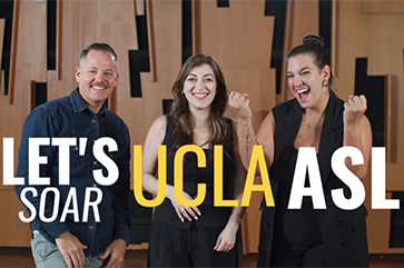 UCLA’s American Sign Language instructors Benjamin Lewis and Jennifer Marfino and interpreter Mariam Janvelyan.