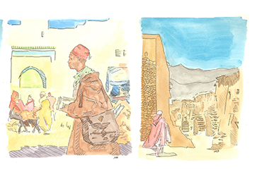  Illustrations of a Moroccan mail courier circa 1930.