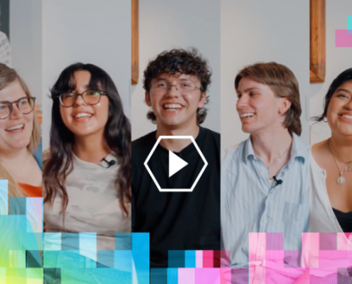 A pentaptych of UCLA professor Jaimie Krems and four undergraduate students.