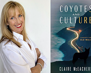 Claire-McEachern-and-book-cover-363-241 Portrait of Claire McEachern next to book cover for Coyotes and Culture