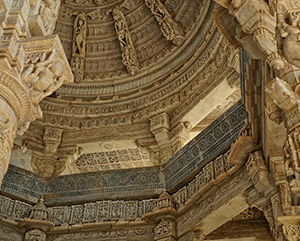 Interior shot of temple ceiling with intricate carvings