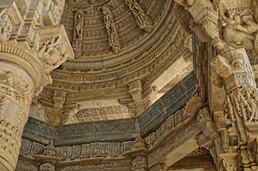 Interior shot of temple ceiling with intricate carvings