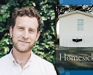 Newsroom-ShapiroHomesick – 363 – 241 Nicholas Shapiro portrait, left, and cover of “Homesick” book showing white trailer home