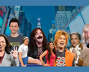 Collage of SNL cast members, from left: Maya Rudolph, Mikey Day, Andy Samberg, Will Forte, Nasim Pedrad, Taran Killam, Jon Lovitz and Harry Shearer.