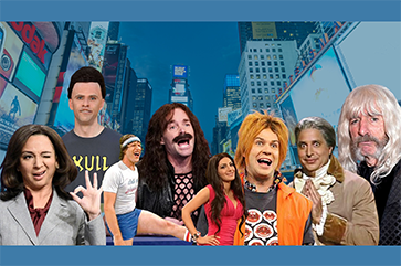 Collage of SNL cast members, from left: Maya Rudolph, Mikey Day, Andy Samberg, Will Forte, Nasim Pedrad, Taran Killam, Jon Lovitz and Harry Shearer.