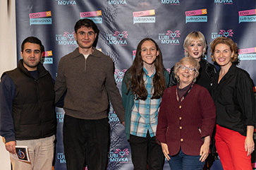 UCLA Russian language students and lecturer Susan Kresin at theater festival
