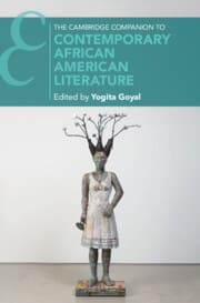 Book cover for “The Cambridge Companion to Contemporary African American Literature,” featuring a sculpture of a girl in a dress with tree branches growing from her head. The cover is teal with white and light blue text.