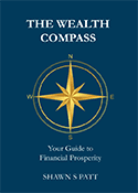 Book cover for The Wealth Compass: Your Guide to Financial Prosperity by Shawn S. Patt, featuring a gold compass rose on a dark blue background.