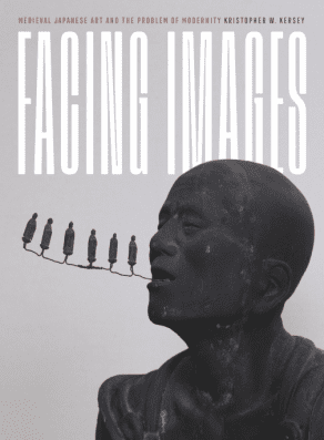 Book cover for Facing Images featuring a grayscale sculpture of a mans head and shoulders, with small figures walking in a line from his open mouth. The title and author’s name, Kristopher W. Kersey, are displayed above.