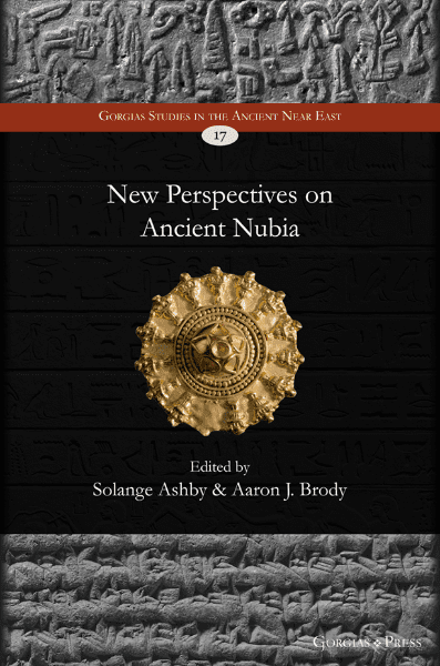 Book cover titled New Perspectives on Ancient Nubia, edited by Solange Ashby and Aaron J. Brody, featuring an ornate gold artifact on a dark background with ancient script.