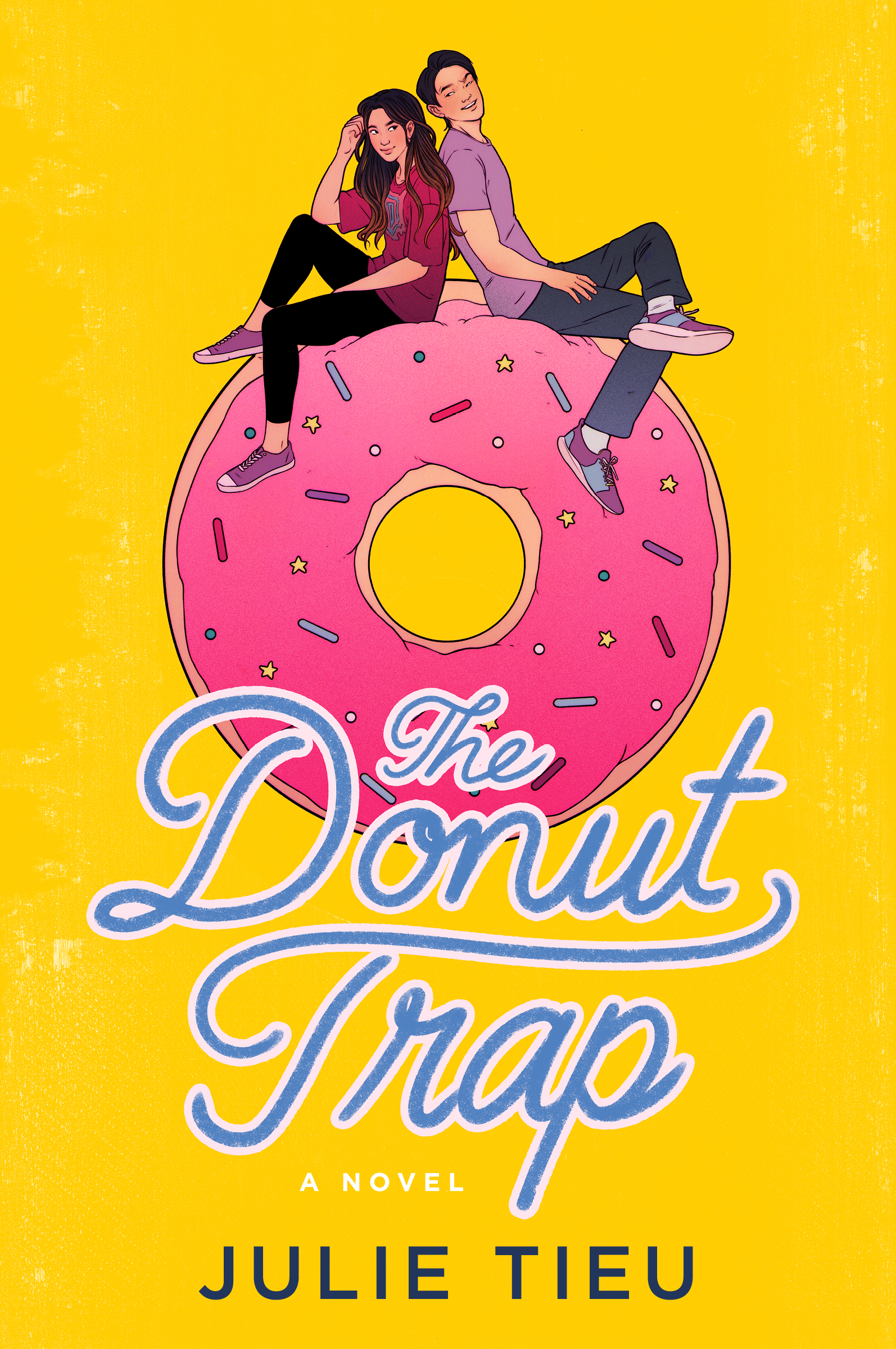 The Donut Trap book cover with a woman and man sitting on a giant pink doughnut