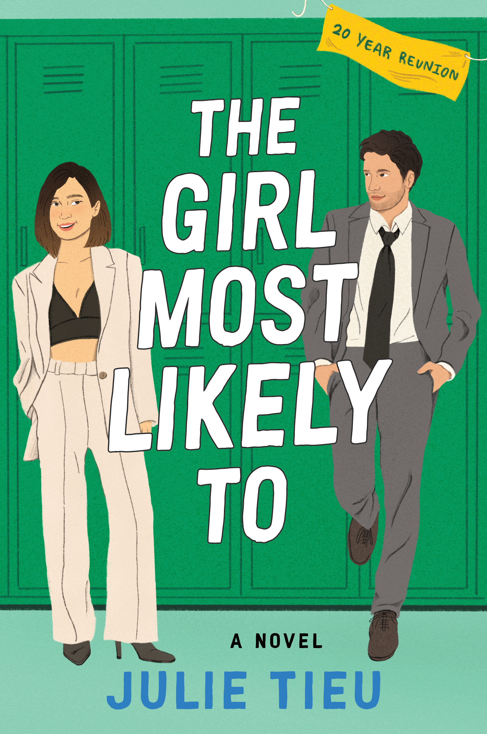 The Girl Most Likely To book cover featuring a woman and a man in front of green lockers